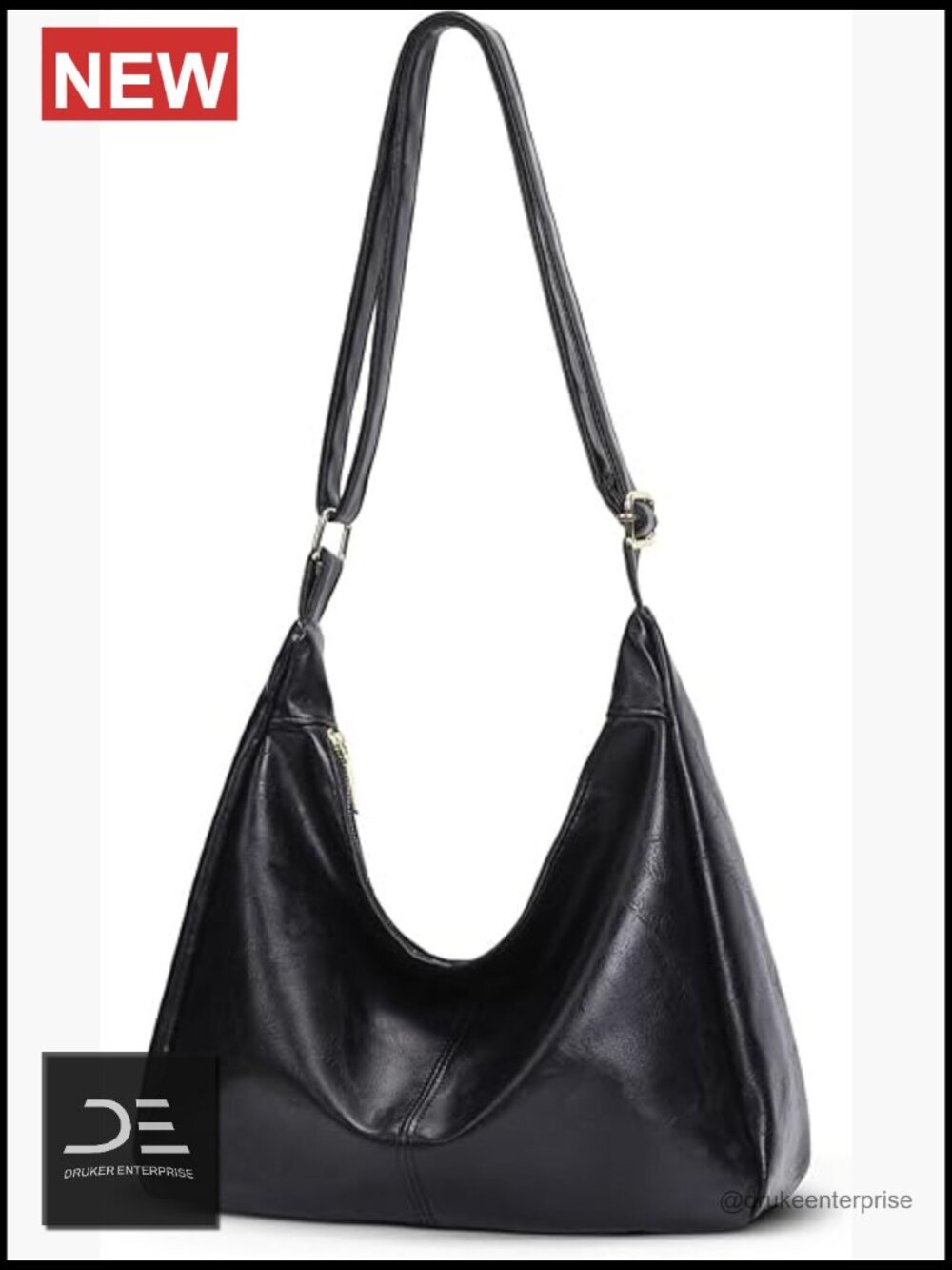 PU Leather Slouchy Hobo Shoulder Bag with Zipper Large Capacity